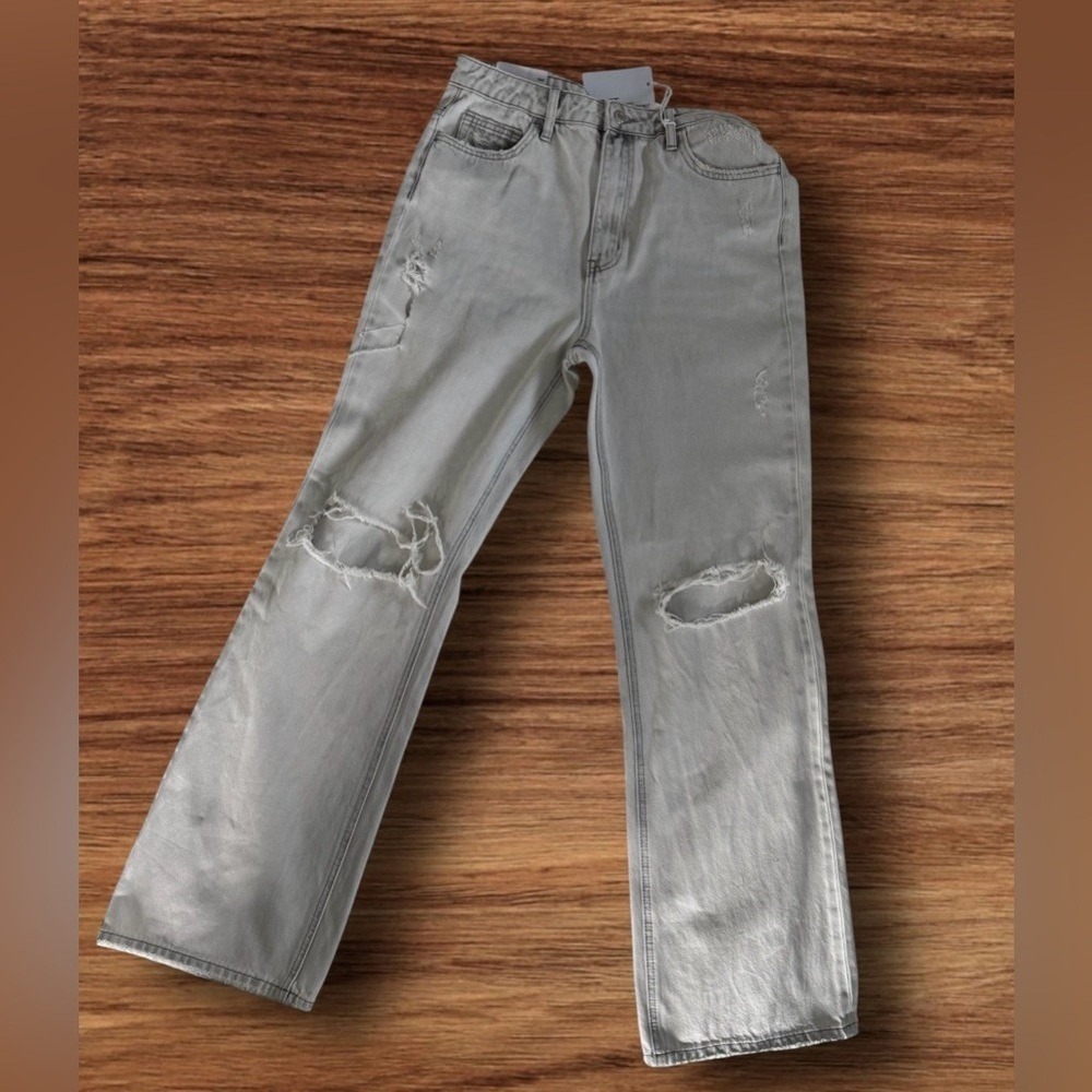 Vervet Jeans Gray 30 Leslie 90s Vtg Flare Distressed Raw Hem Retro Grunge Wide